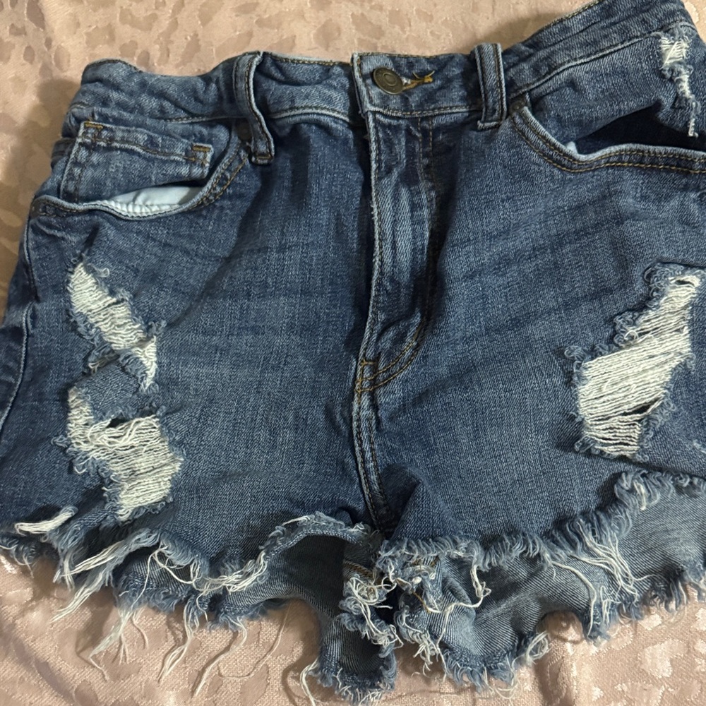 Eunina Blue Distressed Jean Shorts